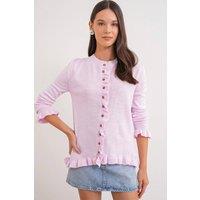 MixRay Women's Frilly Ribbed Knit Cardigan in Light Pink