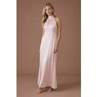 Oasis Women's Blush Satin Halter Neck Maxi Bridesmaid Dress | Size: 16
