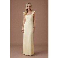 Oasis Women's Butter Yellow Ruffle Square Neck Satin Bridesmaid Maxi Dress | Size: 12