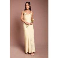 Oasis Women's Butter Yellow Cross Shoulder Tie Back Satin Maxi Bridesmaid Dress | Size: 16