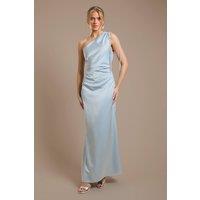 Oasis Women's Light Blue Ruched Side Detail One Shoulder Satin Maxi Bridesmaid Dress | Size: 14