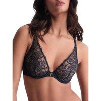 Aubade Women's Satin Memories Triangle Plunge Bra in Blue | Size: 38E