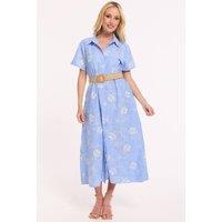 Liquorish Women's Blue Belted Embroidered Midi Dress | Size: S/M