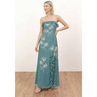Maya Deluxe Women's Floral Embroidery Bandeau Maxi Dress in Turquoise | Size: 16