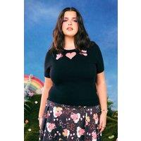 Hell Bunny Women's Care Bears Collaboration Spring Summer Love-a-Lot Knit Top Black