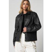 Barneys Originals Women's Real Leather Utility Jacket in Black | Size: 16