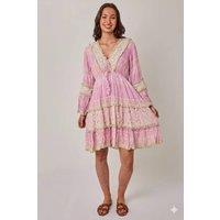 ELAINA FASHION Women's Boho Fringe Detail Viscose Dress in Baby Pink