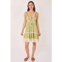 ELAINA FASHION Women's Boho Tiered Tassel Detail Dress in Light Green