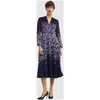 Hobbs London Women's Aurora Long Sleeve V-Neck Midi Dress in Navy | Size: 8