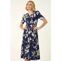 Roman Women's Floral Wrap Midi Dress in Navy | Size: 18