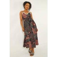 Roman Women's Petite Abstract Leaf Crochet Trim Dress in Black | Size: 14