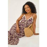 Roman Women's Petite Abstract Crochet Trim Dress in Chocolate | Size: 14