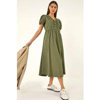 Roman Women's Cotton Crochet Trim Dress in Khaki | Size: 10