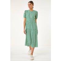 Roman Women's Geo Print Button Shirt Midi Dress in Green | Size: 16