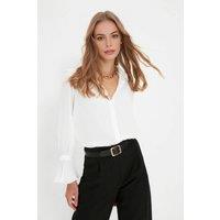 WOVCOR Women's Regular Woven Shirt With Spanish Sleeve Detail in White | Size: 12