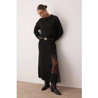 WOVCOR Women's Knit Maxi Skirt with Lace Slit in Black | Size: Small