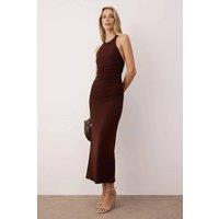 WOVCOR Women's High Neck Ruched Sleeveless Bodycon Maxi Dress in Brown | Size: 12