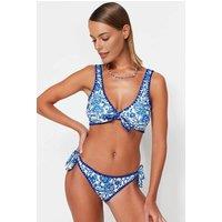 WOVCOR Women's Shawl Pattern Tie Side Regular Bikini Bottom with Embroidered Look | Size: 6