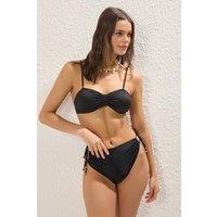 WOVCOR Women's Tunnel Detail Tie Side High Waist Brazilian Bikini Bottom in Black | Size: 8