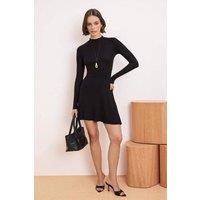 WOVCOR Women's Long Sleeve Fit & Flare Mini Knit Dress with Clean Silhouette in Black | Size: XL
