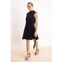 WOVCOR Women's High Neck Button Detail Sleeveless Mini A-Line Dress in Black | Size: 6