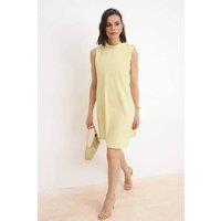 WOVCOR Women's High Neck Button Detail Sleeveless Mini A-Line Dress in Lemon | Size: 12