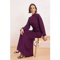 WOVCOR Women's High Neck Belted Maxi Dress with Flowing Silhouette in Purple | Size: 6