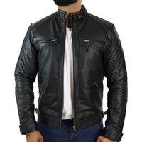 TruClothing Men's Zipped Soft Leather Short Biker Jacket in True Black | Size: Medium