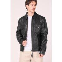Barneys Originals Men's Real Leather Zipped Harrington Jacket in Black | Size: Medium