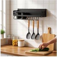Living and Home Wall-Mounted Storage Rack Kitchen Organiser in Black