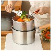 Living and Home 2.5L 304 Stainless Steel Deep 2pcs Frying Pot w/ Strainer Basket in Silver
