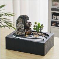 Living and Home Buddha Zen Tabletop Water Fountain with LED Light in Natural