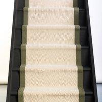 RainbowHome Belgravia Stair Runner with Herringbone Cotton Border in Beige | Size: 20 cm x 12 cm