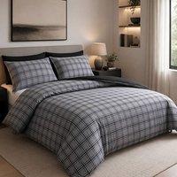 Pamposh Premium Checkered Duvet Cover Set in Grey | Size: King