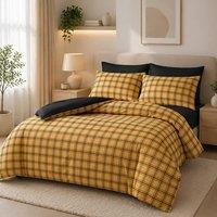 Pamposh Premium Checkered Duvet Cover Set in Yellow | Size: Double