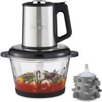 Geepas 500W Mini Food Processor Chopper Meat Grinder, Garlic Peeler 2L Glass Jar