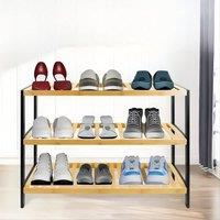 SPETLEK 3 Tier Natural Bamboo Shoe Rack Stand Shelf Organiser