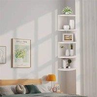 SPETLEK 5 Tier Floating Corner Shelves Wooden Storage Display Wall in White