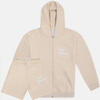 Blank Essentials Boy's Kids Adjective HD Zip Through Hoodie & Short Set in Beige | Size: 6-7 Years