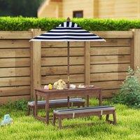 AIYAPLAY Kids Picnic Table, Wooden Kids Garden Furniture with Umbrella in Dark Brown