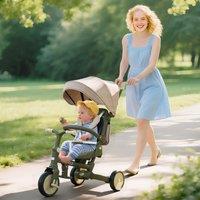 AIYAPLAY 5 in 1 Foldable Kids Trike, Toddler Tricycle for 1-3 Years in Dark Green