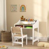 AIYAPLAY Kids Desk & Chair Set, Children Study Table with Storage, Natural