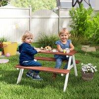 OUTSUNNY Kids Picnic Table, Wooden Table & Bench Set for 3-8 Years, Brown