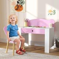 AIYAPLAY Kids Desk & Chair Set, Children Writing Table with Drawer, Pink