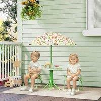AIYAPLAY Kids Garden Table & Chair Set, Outdoor Patio Set w/ Parasol in Green