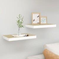Berkfield Home Floating Wall Shelves 2 pcs Oak & White 50x23x3.8 cm MDF in Brown
