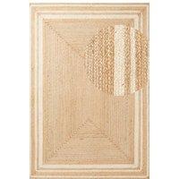 THE RUGS Braided Jute Nuru Reversible Living Room Bordered Rug in Beige | Size: 160 cm x 230 cm