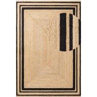 THE RUGS Braided Jute Nuru Reversible Living Room Bordered Rug in Black | Size: 120 cm x 170 cm