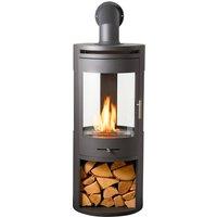 OKO Bio Ethanol Fires S7 Bio Ethanol Panoramic Stove with Log Storage & Angled Metal Pipe in Dark Grey