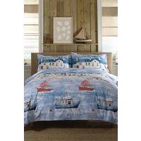 Lobster Creek Coastal Fishing Village Duvet 100% Cotton in Blue | Size: King